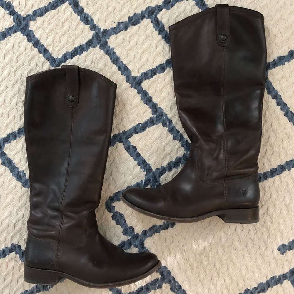 Frye Melissa Button Dk Brown Leather Riding Boots